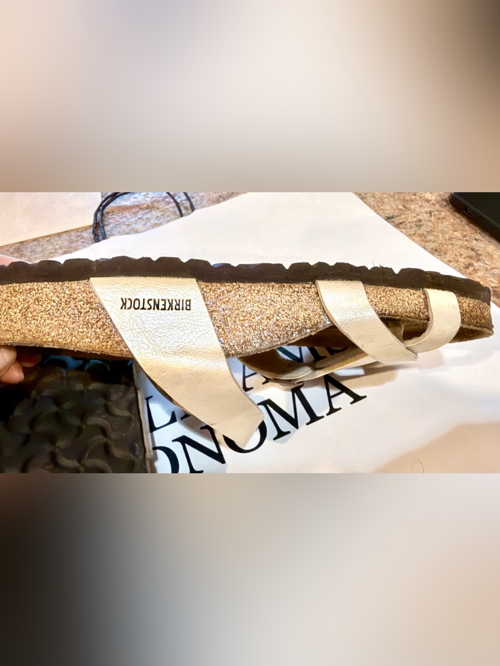 Birkenstock Metallic Cream Cross-Strap Sandals with Rose Gold Buckles - Picture 5 of 14